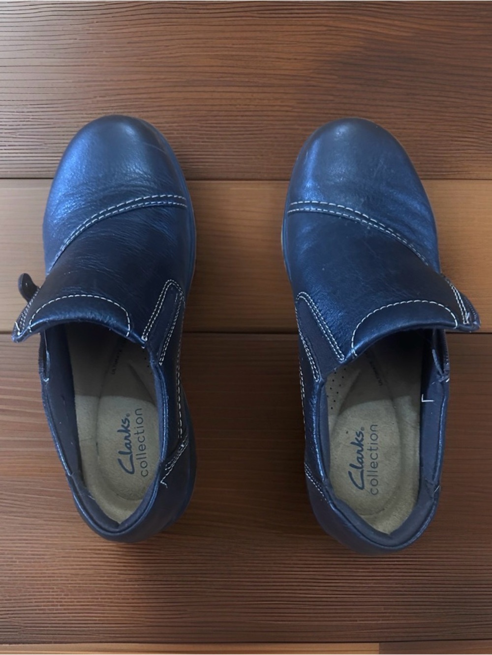Clark’s Carleigh Ray Dk Brown Slip On Loafers Shoes Side Zipper Comfort Sz 8
